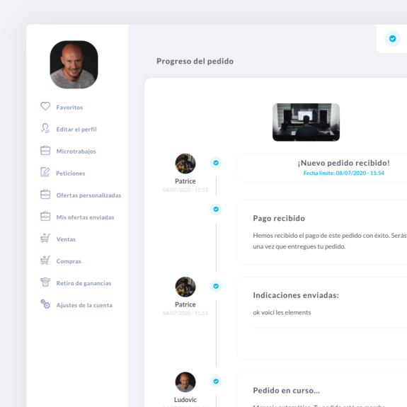 Desarrollo web a medida: seguimiento del progreso de un pedido para marketplace de música y audio - Artiista Francia