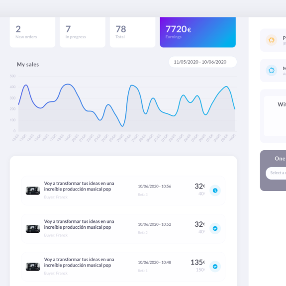 Desarrollo web a medida: back-office usuario para marketplace de música y audio - Artiista Francia