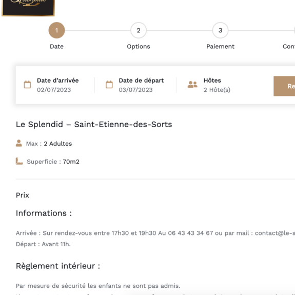 Diseño web sistema de reserva online con Wordpress: Proceso de reserva del apartamento - G&D Le Splendid